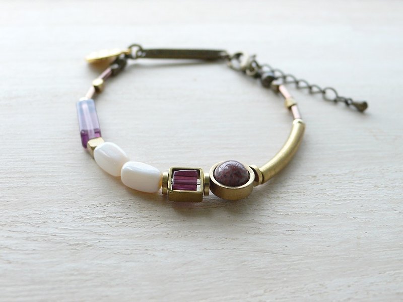 日和 the good day｜Purple Pearl Brass Crystal Gemstone Bracelet - Bracelets - Other Materials 