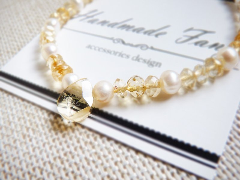 [Little bit clear] citrine pearl bracelet - Bracelets - Other Materials Yellow
