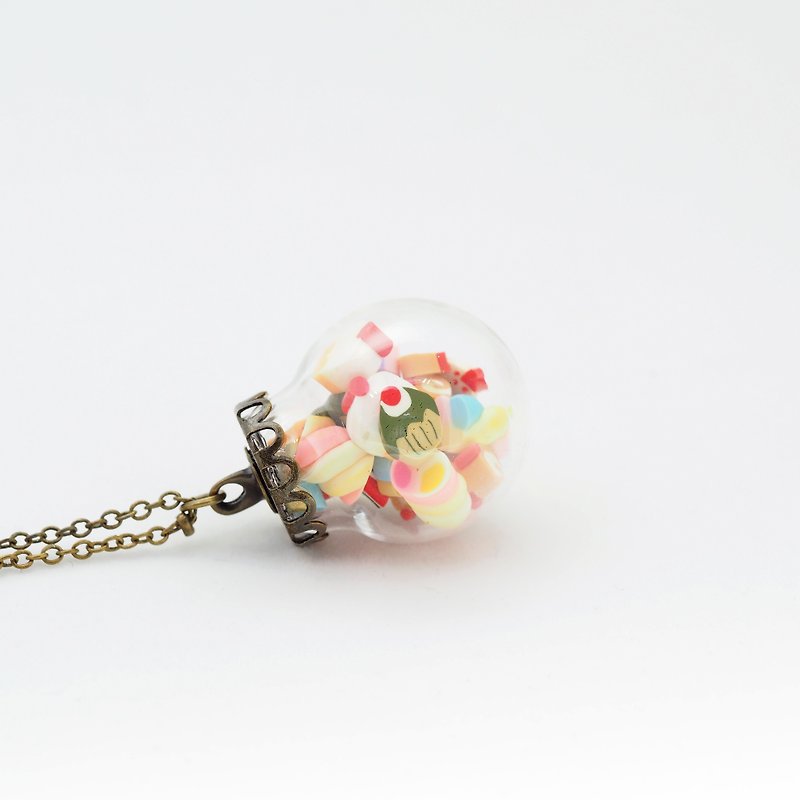 「愛家作-OMYWAY」DIY 手工制作 乾花 押花 童年 棉花糖 蛋糕 甜品 復古  玻璃球 頸鏈  Glass Globe Necklace - 頸圈項鍊 - 紙 白色