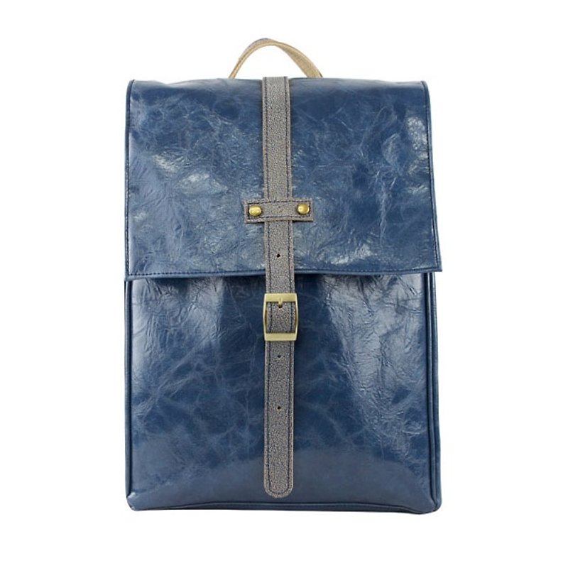 AMINAH-寶藍色皮革方形小後背包【am-0234】 - 後背包/書包 - 人造皮革 藍色