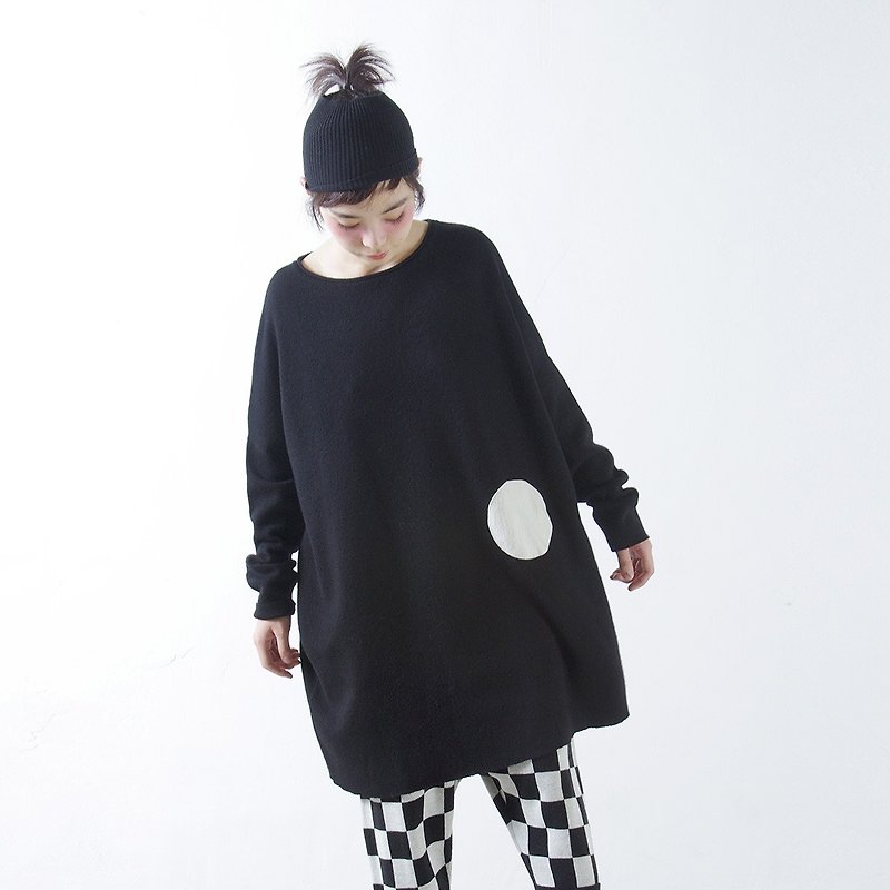 White dot pure wool coat long black version - imakokoni - Women's Tops - Wool Black