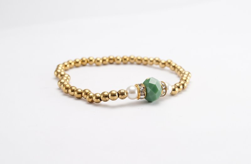 วัสดุอื่นๆ สร้อยข้อมือ สีทอง - // La Don // [Flexible brass bracelet - retro green]