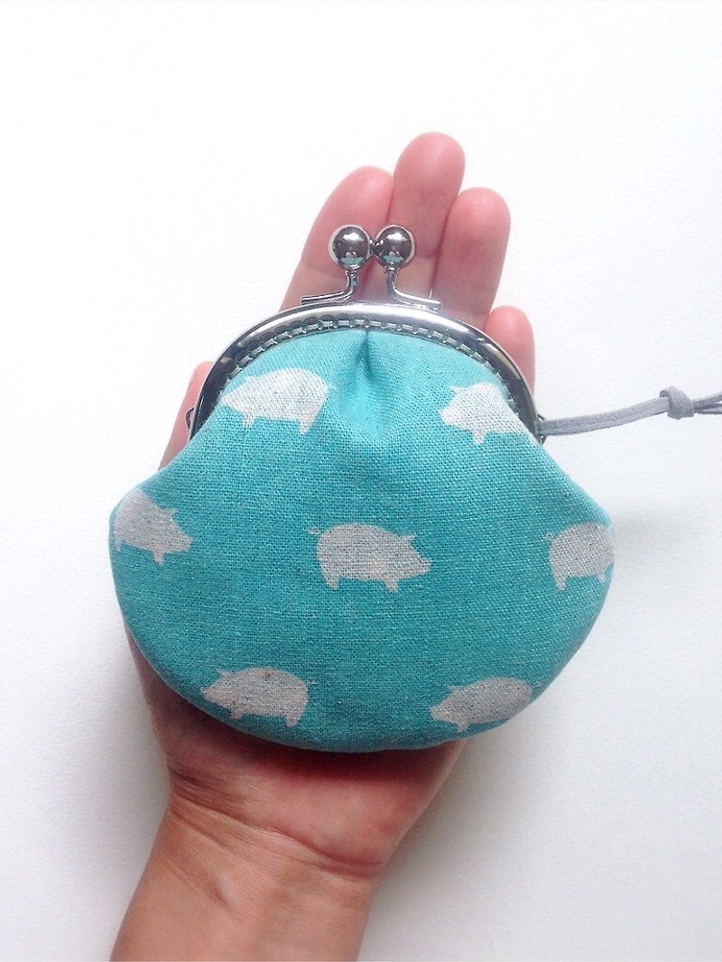 hm2. Flying Pig lake blue shell. Mouth gold package - Coin Purses - Cotton & Hemp Blue