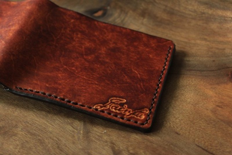 Exclusive personal dark brown pure cowhide double-layer middle wallet-only lettering (custom-made exclusive lover, birthday gift) - Wallets - Genuine Leather Brown