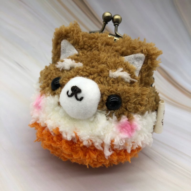 Shiba Inu-knitted woolen animal coin purse gold bag in two sizes - Coin Purses - Other Materials Khaki
