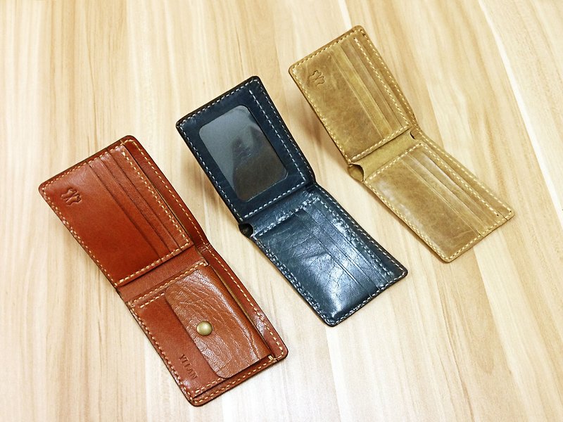 Customized MICO hand-stitched leather short wallet / short clip / wallet / wealth cloth (classic 2 fold) - กระเป๋าสตางค์ - หนังแท้ หลากหลายสี