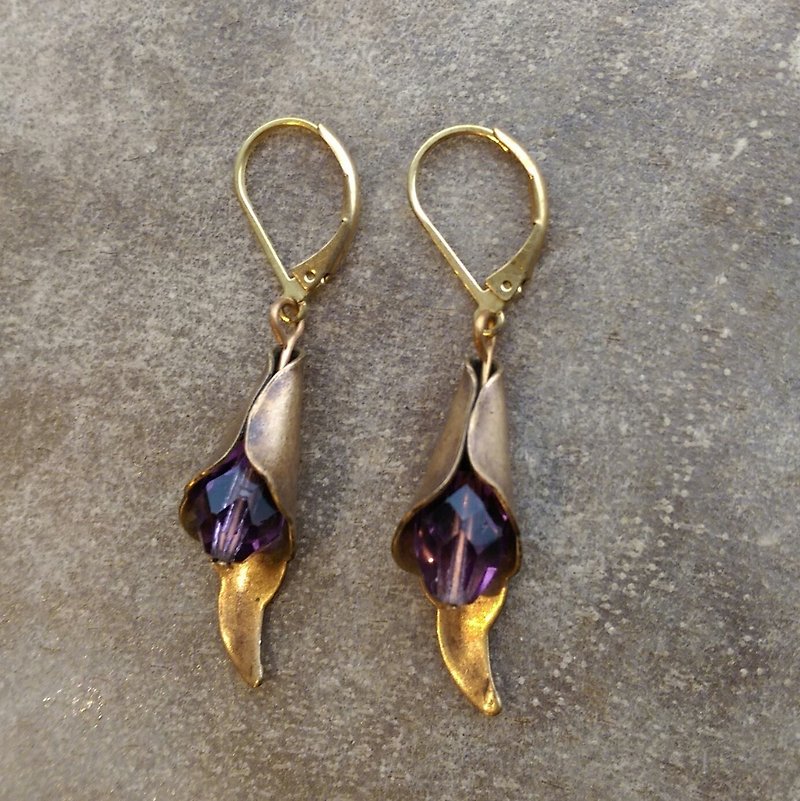 深紫古董海芋耳環 - 耳環/耳夾 - 寶石 