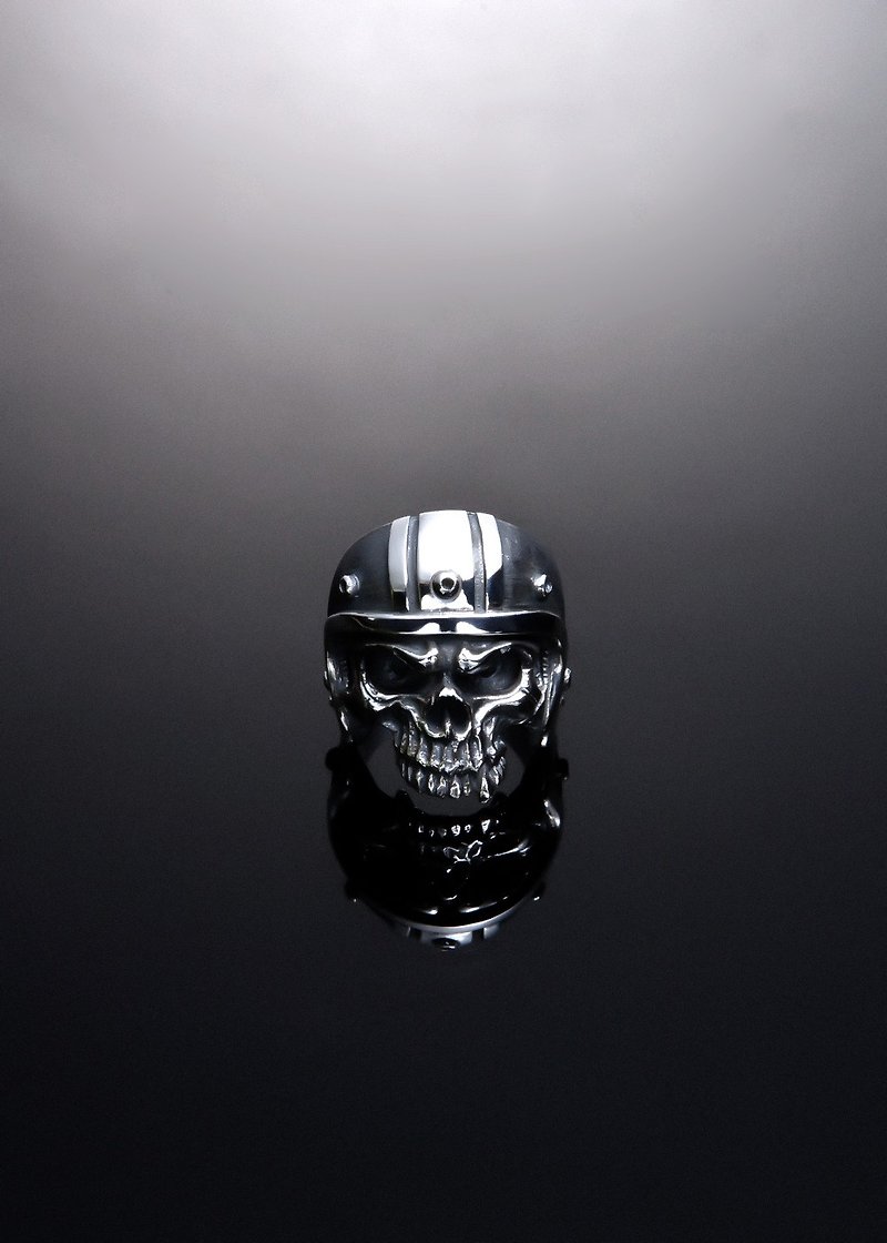 Helmets Skull Sturdy Fighter Ring | Half Face Hard Hat Skull Sturdy Fighter Ring - General Rings - Sterling Silver Silver
