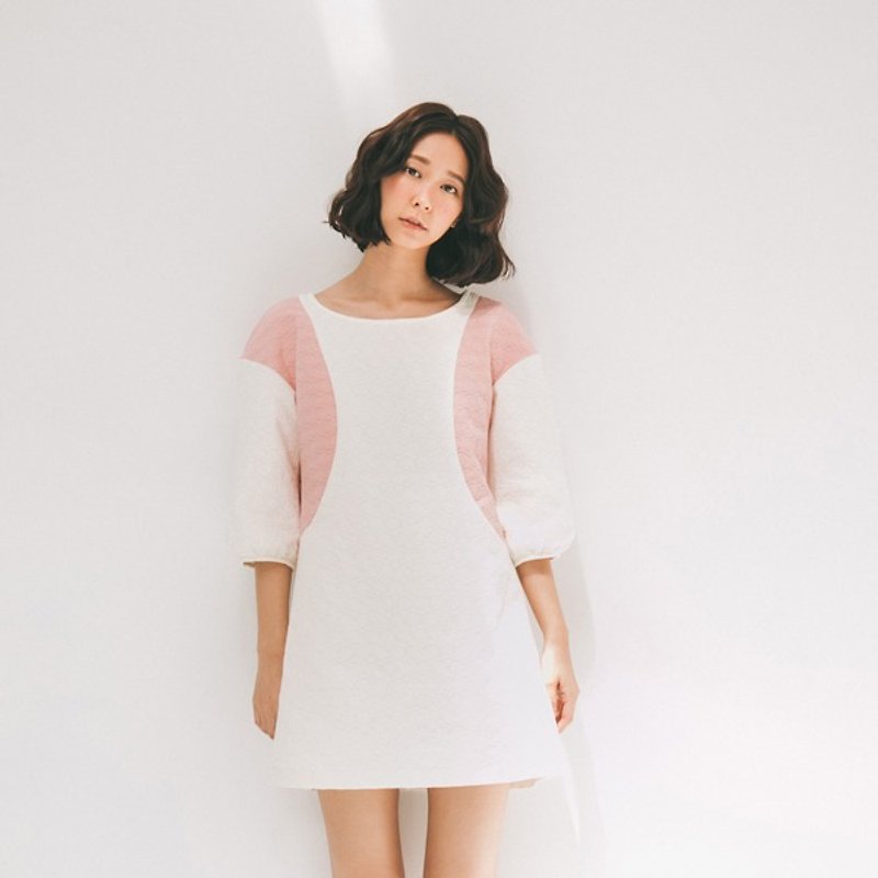 Xu Xu children ♪ Space Bubble hit color stitching dress _ white - One Piece Dresses - Other Materials White