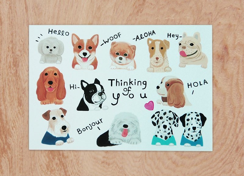 Chienchien - I'm thinking of you! dogs - illustration postcard/card - การ์ด/โปสการ์ด - กระดาษ 