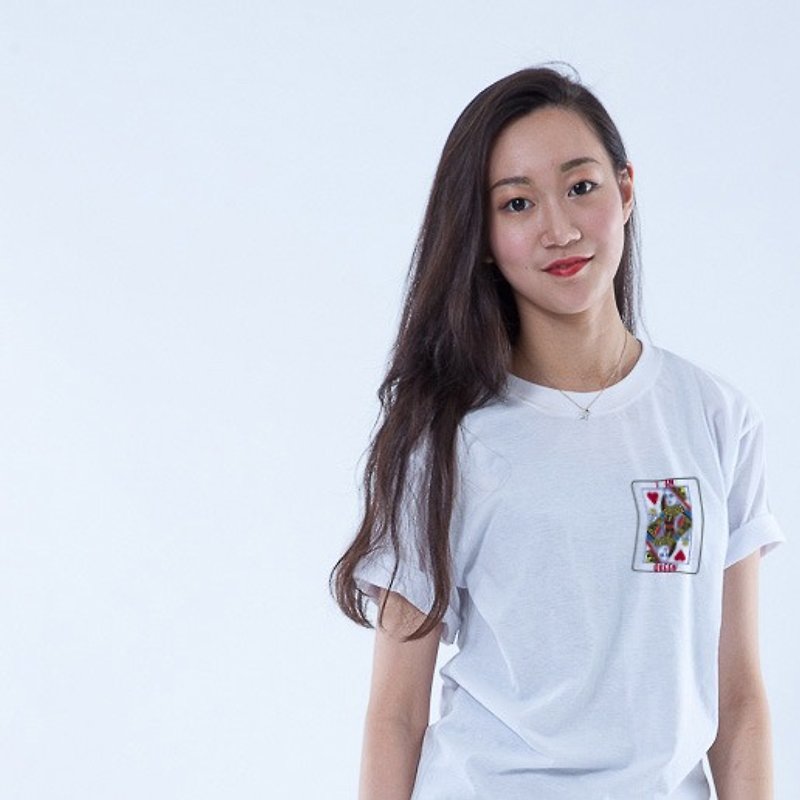 ICARUS 伊卡魯斯 設計短TEE POKER 撲克系列-"QUEEN 皇后" - 女 T 恤 - 棉．麻 白色
