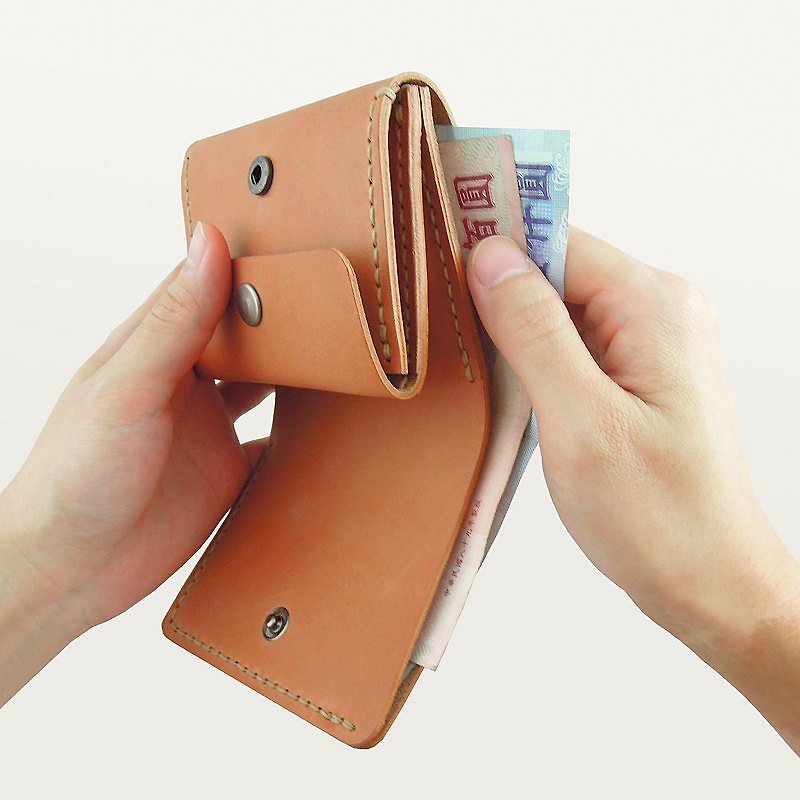 Leather buckle wallet / wallet / middle clip - กระเป๋าสตางค์ - หนังแท้ สีส้ม