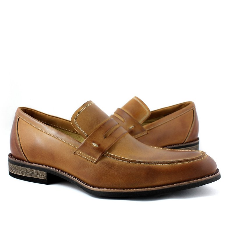 Temple filial good Korean style elegant gentleman Lok Fu shoes caramel brown - Men's Oxford Shoes - Genuine Leather Brown