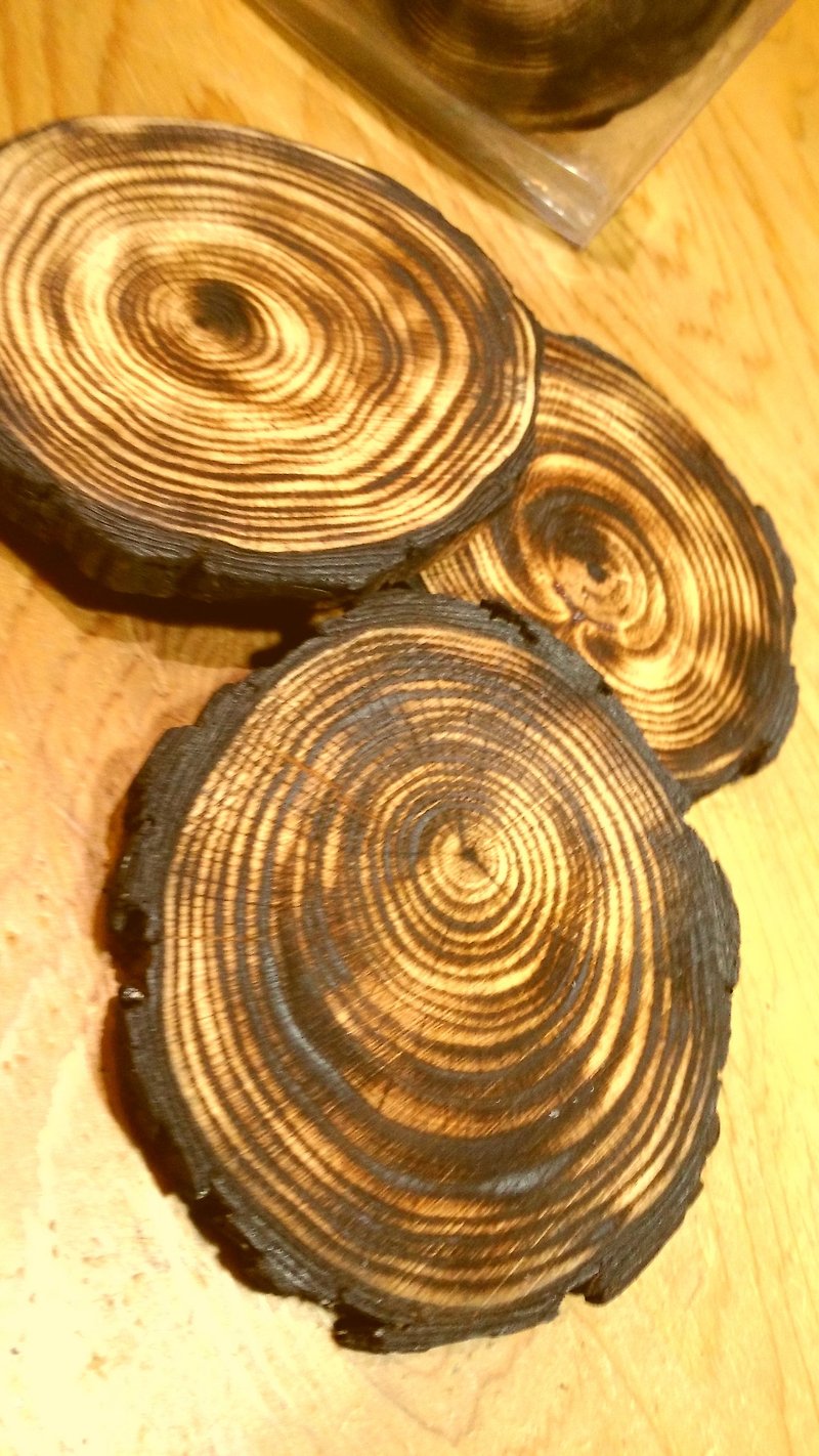 Natural caramel wood coaster set of three - Coasters - Wood Brown