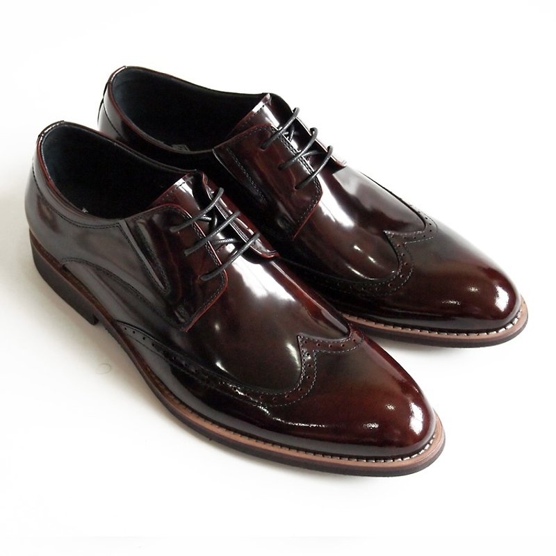 [LMdH]C1A25-79珠光小牛皮真皮Wing-tip翼紋雕花德比鞋‧酒紅色 - Men's Casual Shoes - Genuine Leather Red