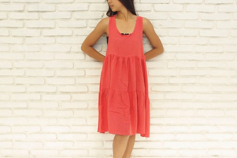 Tank top tiered dress <Rose> - One Piece Dresses - Other Materials Red