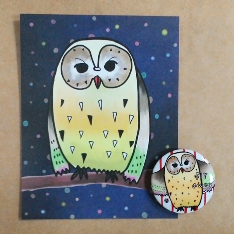 Postcard   Badge  Owl Fly away - Cards & Postcards - Other Materials Blue