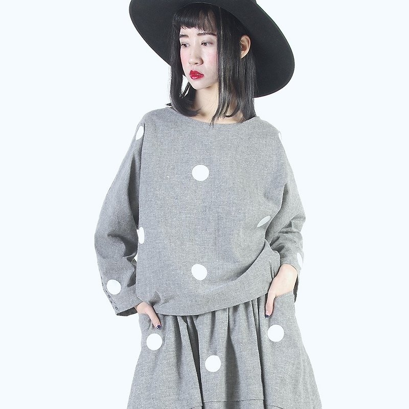 Japanese sweet little gray long-sleeved shirt - imakokoni - เสื้อผู้หญิง - ผ้าฝ้าย/ผ้าลินิน สีเทา