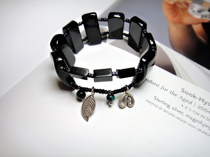 Bracelet ◎ [paragraph] unique double black chalcedony x blade silver pendant bracelets - สร้อยข้อมือ - วัสดุอื่นๆ 