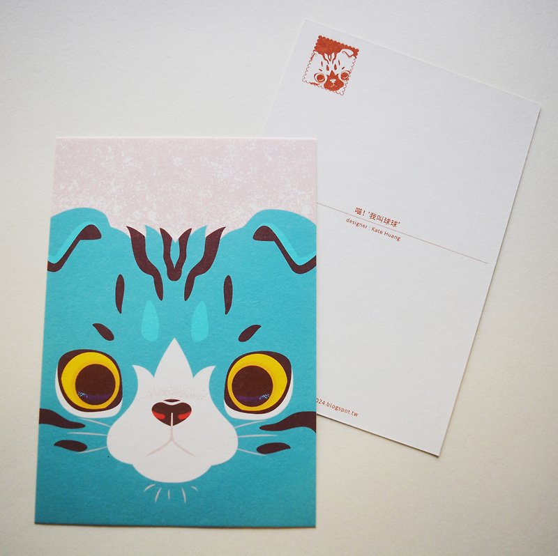 版印明信片：貓-「喵！我叫球球」 - 卡片/明信片 - 紙 藍色