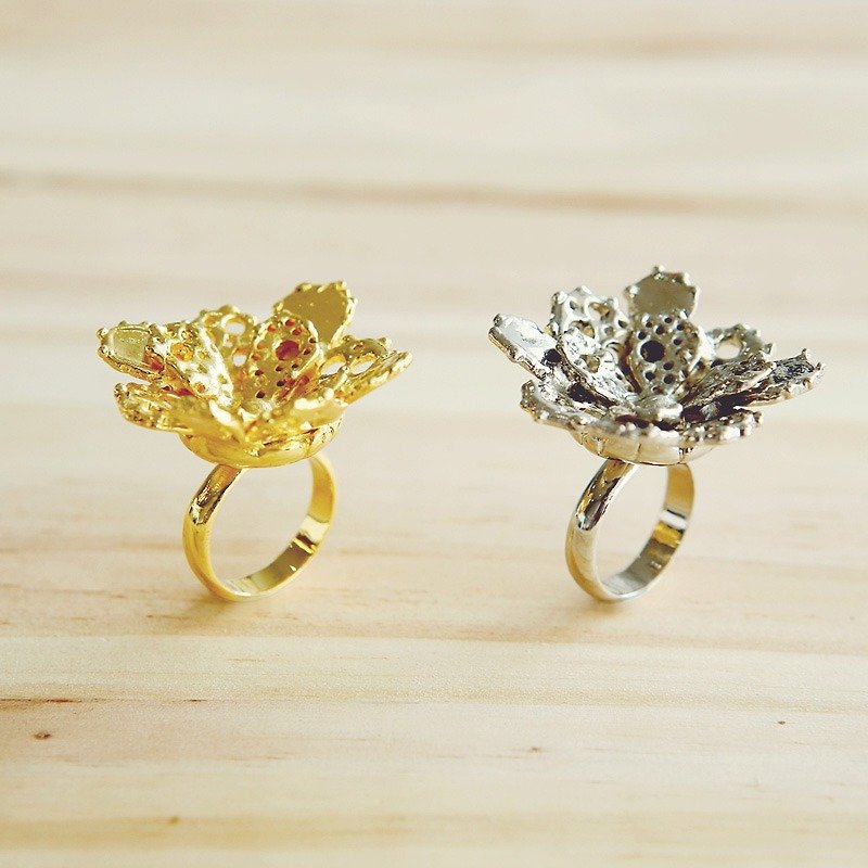 精緻花朵鍍金鍍銀戒指 - 戒指 - 其他金屬 