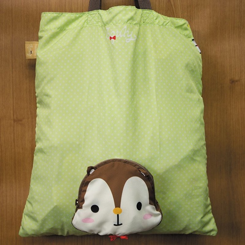 Foldable Reusable Shopping Bag (Squly Head) (D003SQB) - กระเป๋าถือ - วัสดุอื่นๆ สีเขียว