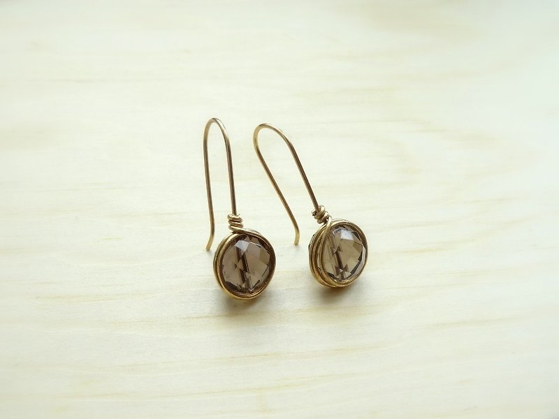 ::A Pinch of Glitter:: Smoky Quartz Brass Dangle Earrings - Earrings & Clip-ons - Gemstone Brown