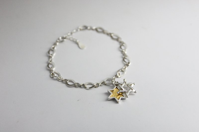 s925 Sterling Silver Bracelet-Dual hexagram - Bracelets - Sterling Silver Gold