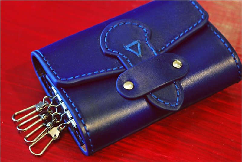 Chainloop手工牛皮鑰匙包 藍色牛皮 零錢包 適合送禮 - 鑰匙圈/鑰匙包 - 真皮 藍色
