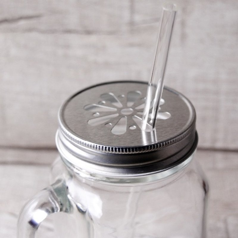 500cc 【MSA retro mug】 silver bright metal cover engraved glass jar (send glass environmental straw) - แก้วมัค/แก้วกาแฟ - แก้ว สีเทา