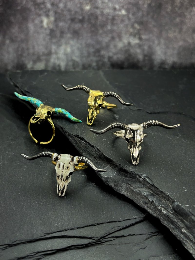 Zodiac Taurus Bull Skull Ring, Adjustable Size Available in 4 Colourways. - General Rings - Other Metals 