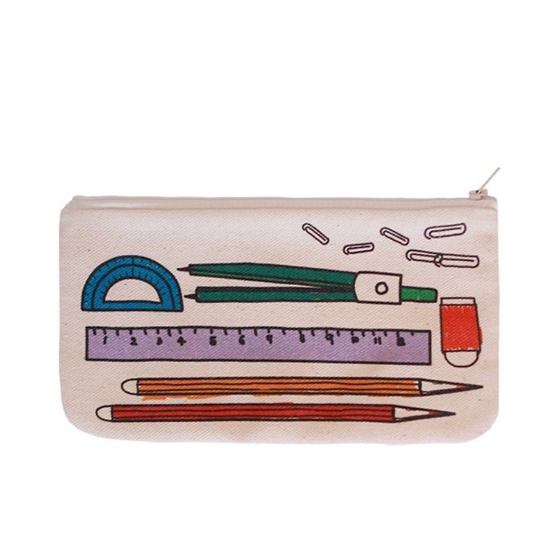 Handmade Pencil Pencil Bag - กระเป๋าเครื่องสำอาง - ผ้าฝ้าย/ผ้าลินิน ขาว