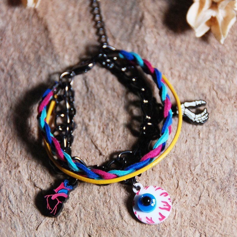 眼球/骷顱手骨/心臟/多層次手鍊 - Bracelets - Plastic Multicolor