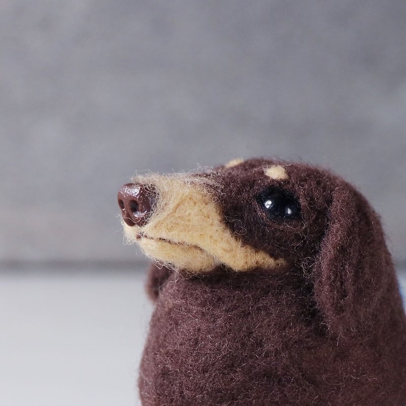 Wool felt dachshund pill [feiwa 霏 手 hand] pet doll (welcome to order your dog) - ตุ๊กตา - ขนแกะ สีนำ้ตาล