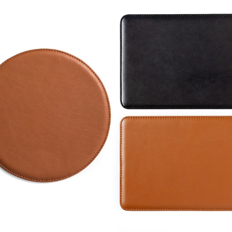 Leather hand-made round square mouse pad, writing version table mat, free embossing, optional colors - อุปกรณ์เสริมคอมพิวเตอร์ - หนังแท้ หลากหลายสี