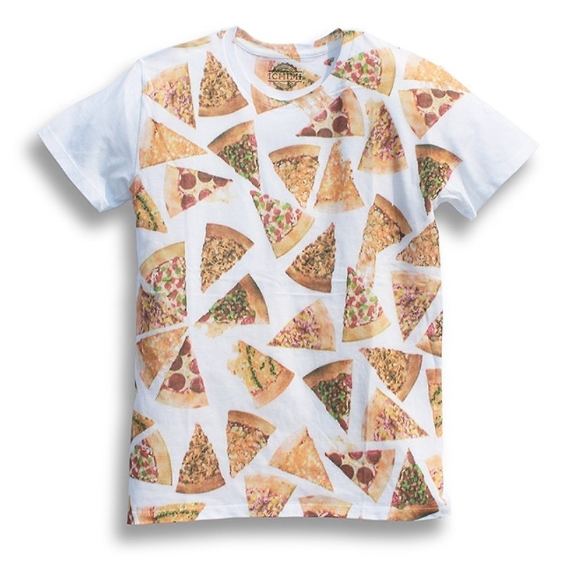獨家販售日本品牌ICHIMI-好吃Ｔ系列－披薩好吃Ｔ - 男 T 恤 - 其他材質 白色