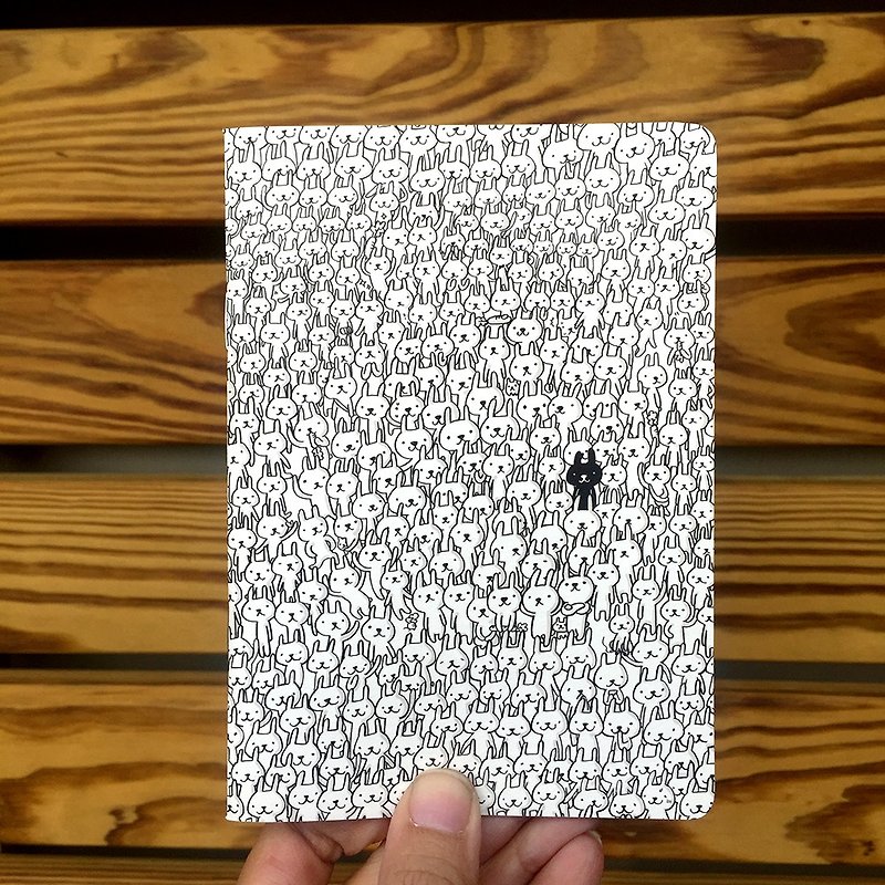 A6 Notebook | Black and White Rabbit - สมุดบันทึก/สมุดปฏิทิน - กระดาษ สีเทา