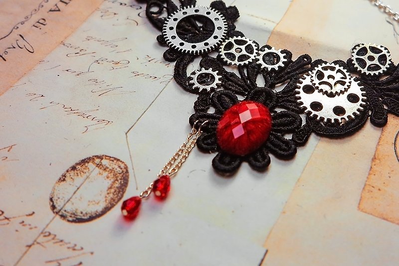 Mimi &amp; Gogo + steam punk gear Lace Necklace - Necklaces - Other Materials Black