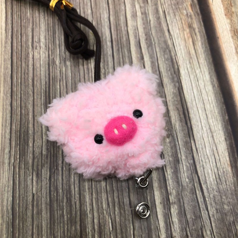Piglet-Telescopic Identification Card Ticket Holder Card Set Wool Weaving Small Object Document Set Work Permit - ID & Badge Holders - Polyester Pink