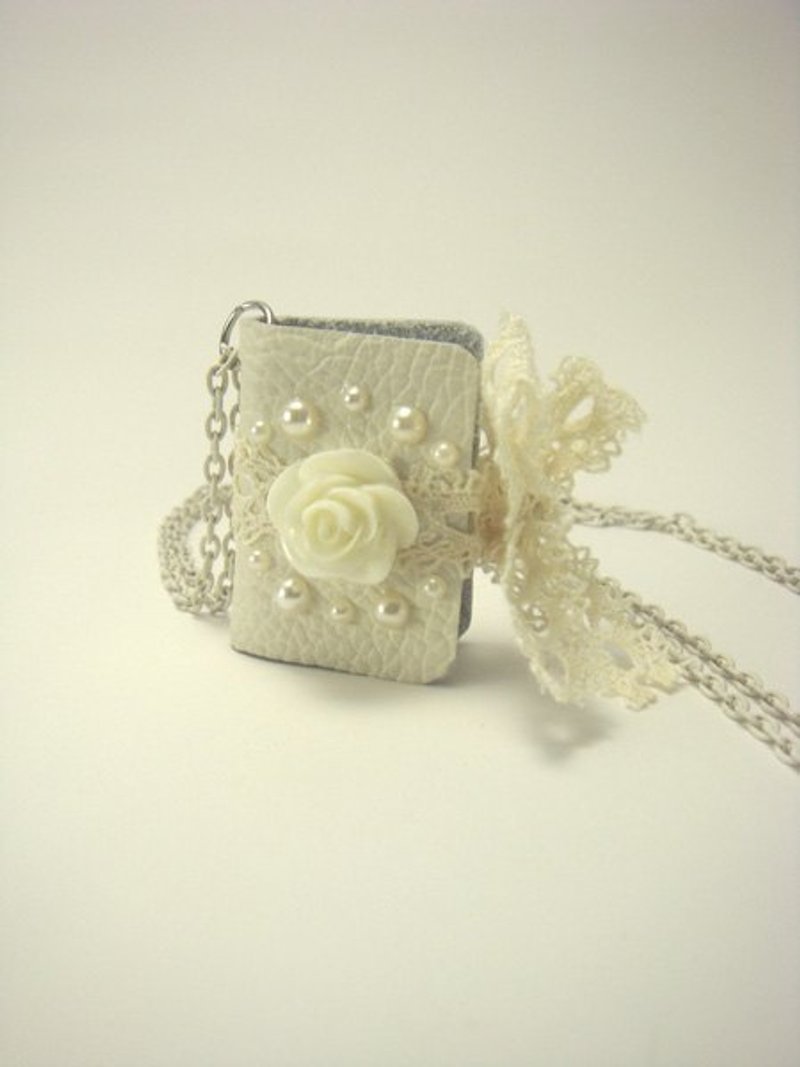 Rose lace mini-book necklace :: - Necklaces - Genuine Leather 