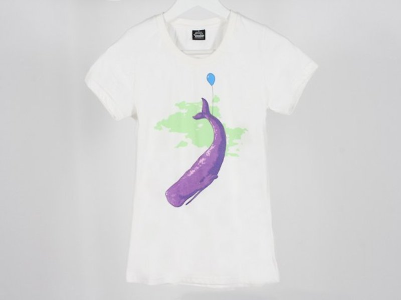 飛天鯨魚 SKy Whale 女生 - 女 T 恤 - 棉．麻 白色