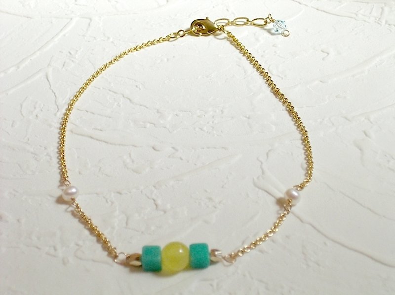 Playful yellow-green squares synthetic stone pearl anklet - Other - Other Materials 
