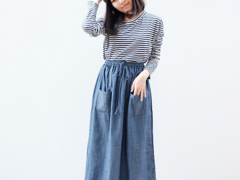 COZY DENIM-MAXI SKIRT - กระโปรง - วัสดุอื่นๆ สีน้ำเงิน