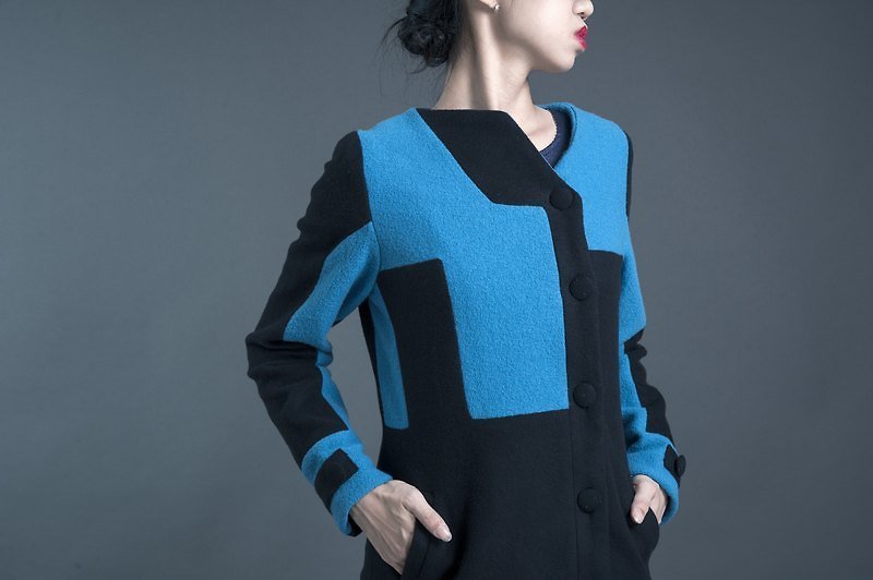 【Overcoat】Geometric stitching coat - Women's Casual & Functional Jackets - Wool Black