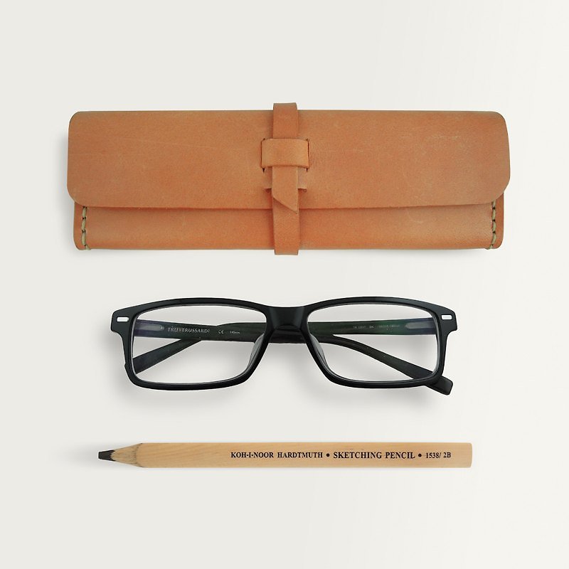 Three-dimensional Square Pen Case/ Glasses Case/ Storage Box--Camel Yellow - กล่องดินสอ/ถุงดินสอ - หนังแท้ สีส้ม