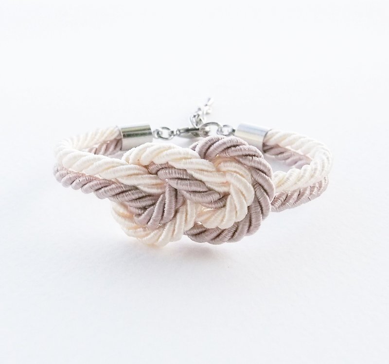 Ivory cream / light gray infintity knot rope bracelet - สร้อยข้อมือ - วัสดุอื่นๆ สีเทา