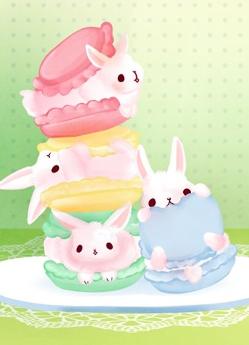 ポストカード マカロンウサギ ショップ Momi モミ イラスト カード はがき Pinkoi