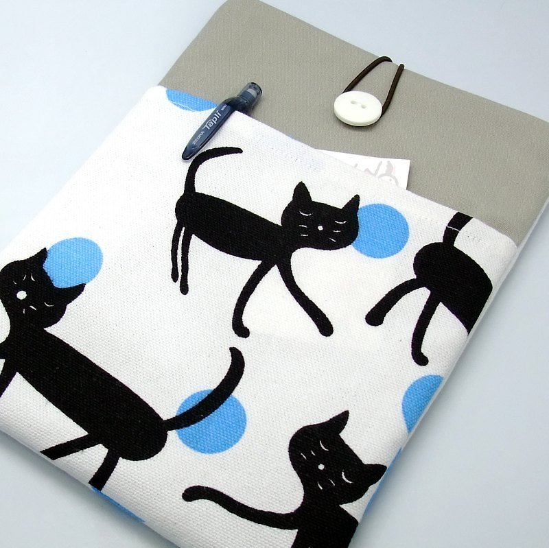 iPad Mini Cover/Case自家製平板電腦袋，布套 ，布包 (可號量身訂製) - 黑貓 - 平板/電腦保護殼 - 棉．麻 白色