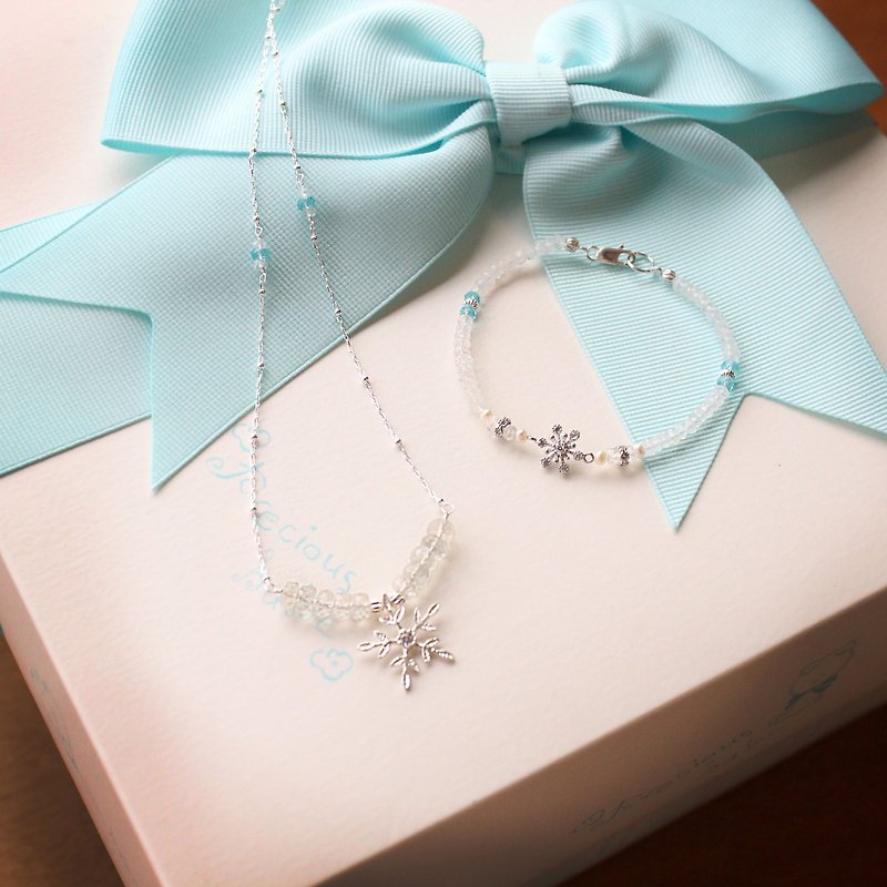 Journal 聖誕禮物﹡限定 (夜雪花) 純銀、月光石 項鍊手環套組 - สร้อยคอ - โลหะ 