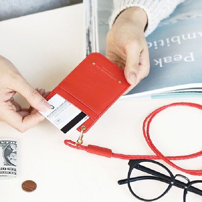 Iconic - city tour card holder (with neck strap) - orange, ICO83207 - ID & Badge Holders - Genuine Leather Red